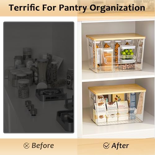 2 Set Pantry Organizers and Storage, Trash Bag Holder Under Sink Organizer for 4-13 Gal Bags, Trash Bag Dispenser with Bamboo Top for Onion, Potato, Garlic, Clear (11-7/32"L*7" W*7-1/8"H)
