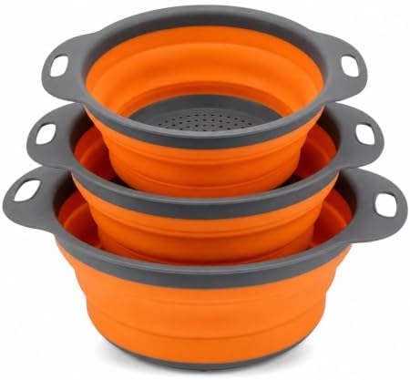 3-Piece Collapsible Colander Set, 2/4/6 Qt With Handles（Orange）