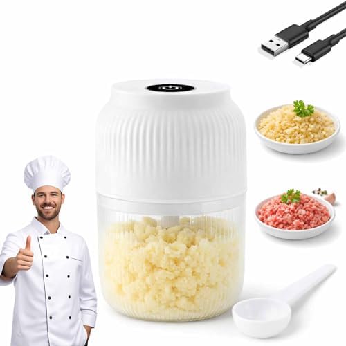 Electric Garlic Chopper, 2026 Upgrade Mini Portable Veggie Cutter, USB Charging Wireless Electric Food Chopper, One-Touch, 4 Sharp Stainless Steel Blades for Meat Fruits Vegetables (White) by Unknown