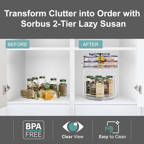 Lazy Susan Organizer, Clear Turntable Organizer (2 Tiered)