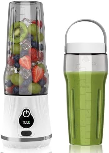 Portable Blender for Smoothies & Shakes, 17oz Personal Blender with 6 Stainless Steel Blades, USB-C Rechargeable, LED Display, Compact Travel Juicer with Extra Lid for Gym, Office & On-the-Go, White by Unknown