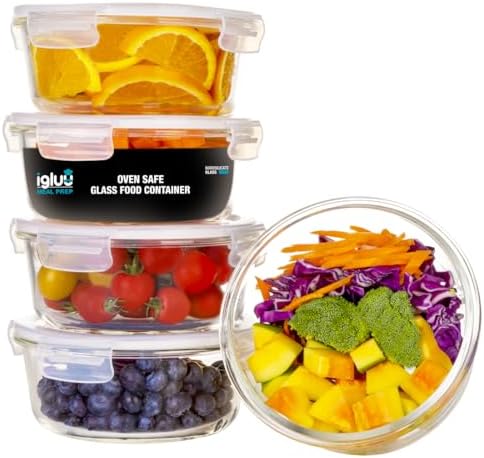 Round Glass Containers with Air Vent Lids (5 Pack) – 32oz