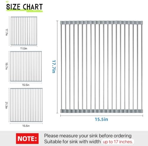 Roll Up Dish Drying Rack, 17.7" x 15.5" Over The Sink Dish Drying Rack, Dish Drying Rack for Kitchen Sink Counter Storage (Grey)
