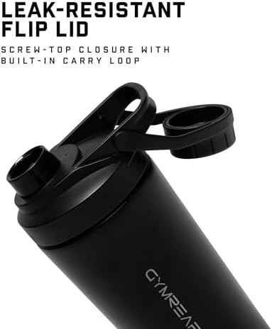 Gymreapers Stainless Steel Protein Shaker Bottle - Double Wall Insulated, Leak Proof, BPA-Free Metal Vacuum Blender Cup For Gym, Sports, Pre & Post-Workout Cold Hydration - 26 OZ (Black) - Image 2