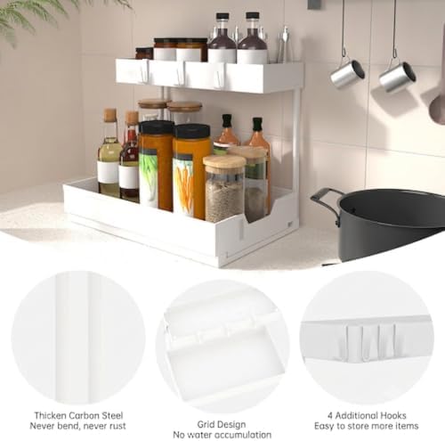 2-Tier Under Sink Organizers and Storage 2 Pack Sliding L-shape Under Cabinet Organizers For Narrow Space Multi-purpose Sink Organizer for Bathroom Kitchen Drawer(White 2 Pack)