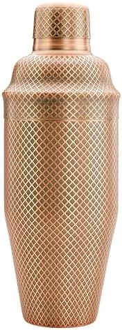 3-Piece Diamond Lattice Etch Japanese Cocktail Shaker Set (24 Oz/700ml), Antique Copper