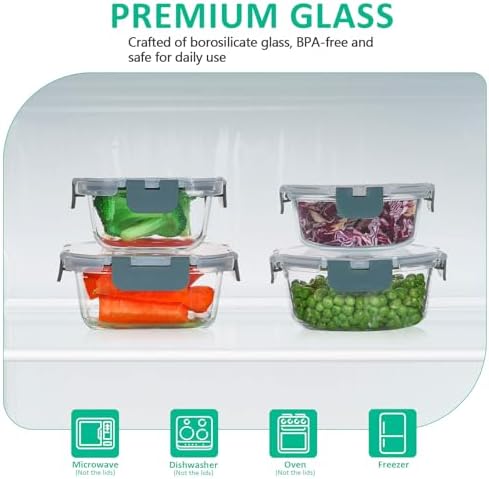 24 Pieces Glass Food Storage Containers Set, Gray