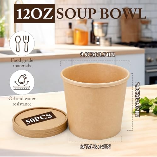 Wuadua Soup Containers with Lids Paper Ice Cream Containers 12oz 50 Pack - Image 3