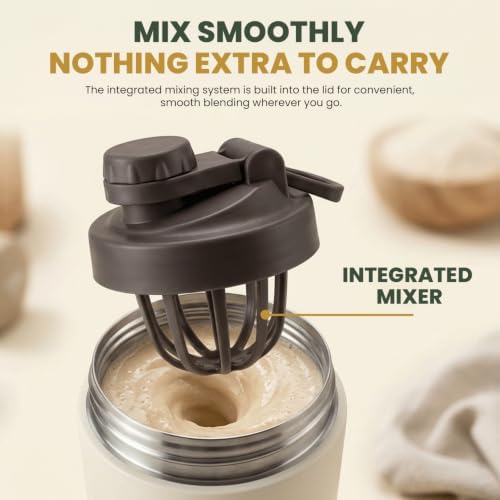 Insulated Stainless Steel Shaker Bottle, Protein Shaker with Storage Cup & Built-In Whisk, 15 oz Bottle + 5 oz Storage - Image 4
