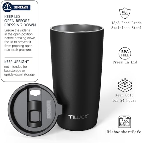 TILUCK 20 oz Insulated Coffee Tumbler with BPA-Free Lid - Image 2
