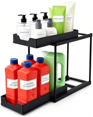 Under Sink Organizer for Bathroom & Kitchen, Large Capacity 2-Layer Sliding
