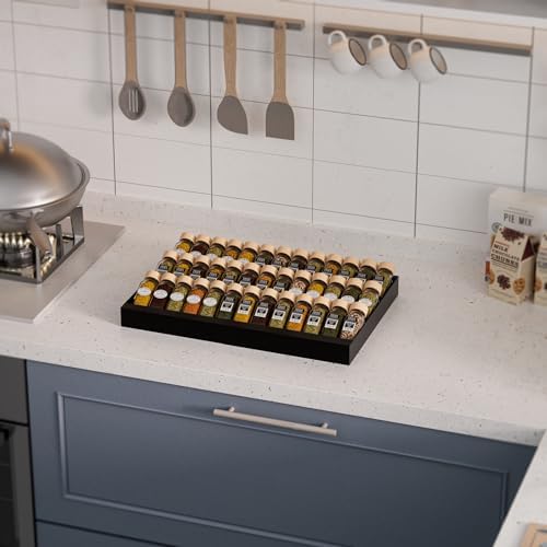 Expandable Metal Spice Drawer Organizer,3-Tier Slanted Seasoning Jars Tray for Kitchen Cabinet Drawers Insert/Countertop (Jars not included)-3Tier,2packs/Black