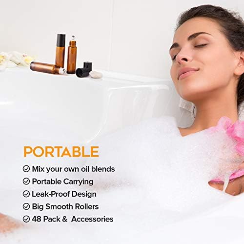 Hoa Kinh 10ml 48Pack Roller Bottles for Essential Oils Amber Roller Bottle - Image 3