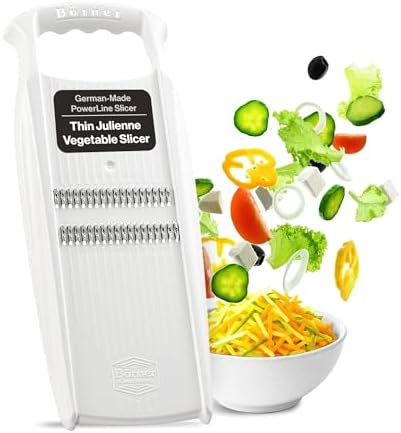 Börner PowerLine Thin Julienne Vegetable Slicer – Precision Mandoline Slicer for Potatoes, Zucchini, & Hard Fruits - Perfect for Vegetable Salad – Essential Kitchen Gadgets - White