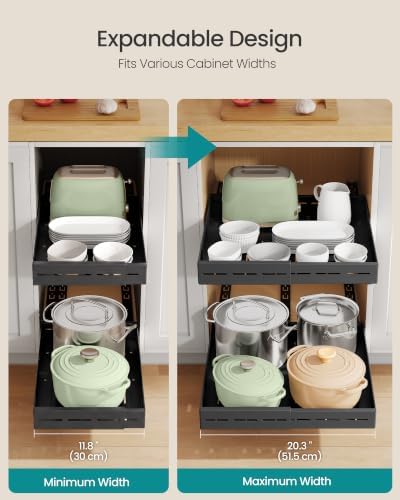 2 Pack Expandable Pull Out Cabinet Organizer 21"Deep 3 Rail Slide