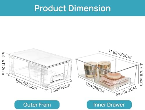 4 Pack Stackable Clear Drawer with Dividers