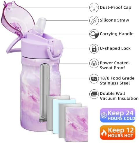 BJPKPK 14 oz Insulated Water Bottle, Straw, Handle, Stainless Steel Flask - Image 2