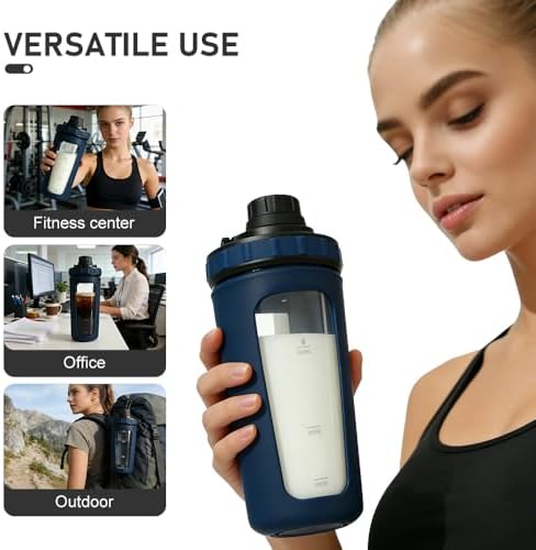 BYLWORKOUT 26 oz Glass Shaker Bottle with Silicone Sleeve and Mixing Ball - Image 5