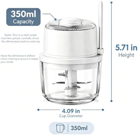 Electric Cordless Garlic Chopper 350ML with Glass Bowl, 6 Blades - Image 7