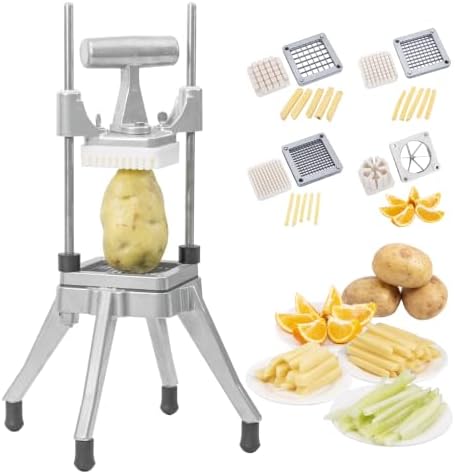 Commercial Vegetable Fruit Chopper Stainless Steel French Fry Cutter w/ 4 Blades 1/4" 3/8" 1/2" Vegetable Chopper Dicer Cutter for Potato Tomato Onion Mushroom (1/2+3/8+1/4inch & 6 wedge) by RISMANOR