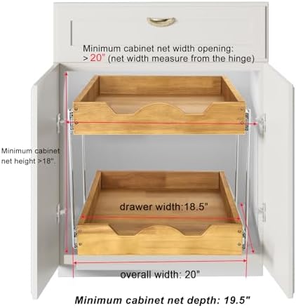 2 Tier Pull Out Cabinet Organizer (20" W x 18" D) Double Tier Slide Out Wood Drawer Under Cabinet Storage And Organization…