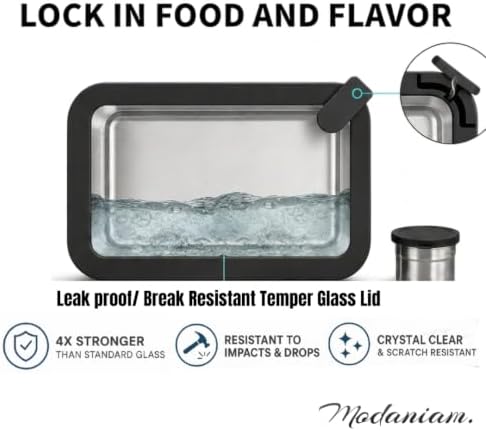 Stainless Steel Bento Box Adult, 40 OZ & 27 OZ Lunch Box Containers with Tempered Glass Lids, Meal Prep - Black
