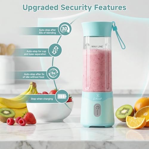 COKUNST Portable Blender, 18oz Small Smoothie Blender with Extra Lid, Green - Image 4
