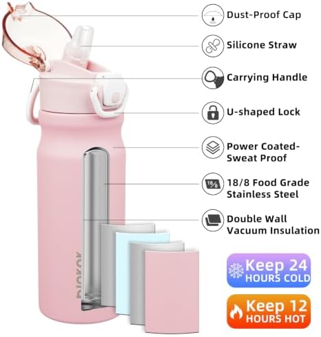 BJPKPK 18 oz Water Bottle with Straw & Handle, Insulated Stainless Flask - Image 2