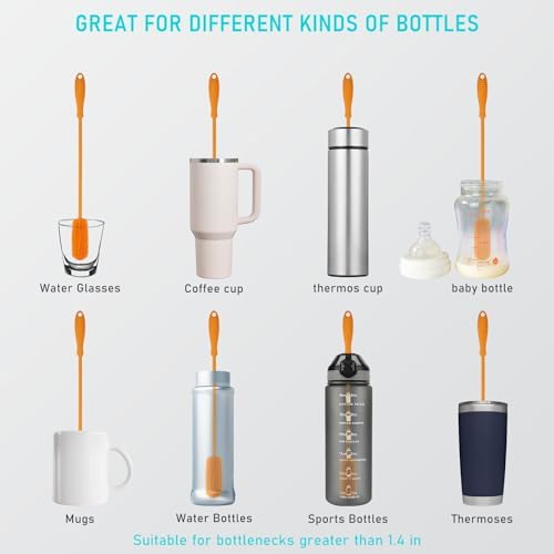 Silicone Bottle Brush, 15.7" Water Bottle Cleaner Brush, Orange - Image 2