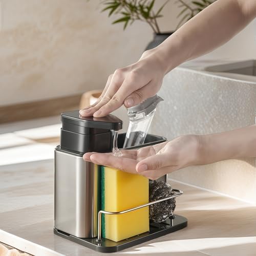 3-in-1 Kitchen Sink Caddy,Dish Soap Dispenser with Sponge Holder