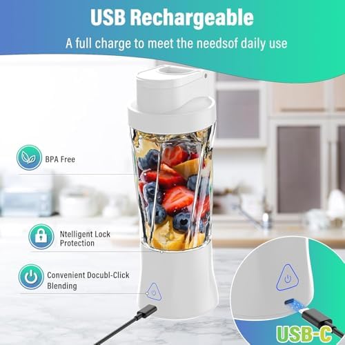 Portable Blender, 360W Personal Blender for Shakes and Smoothies for Kitchen, 24 Oz BPA Free Traveling Juicer Cup and Lid with 6 Blades, Self Cleaning Portable Juicer for Kitchen/Travel/Gym, White - Image 6