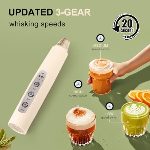 Handheld Milk Frother Wand for Coffee, Rechargeable Electric Whisk