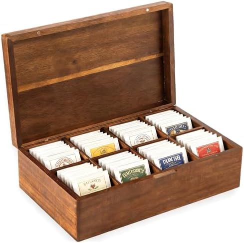 Acacia Wood Tea Bag Organizer with Compartments