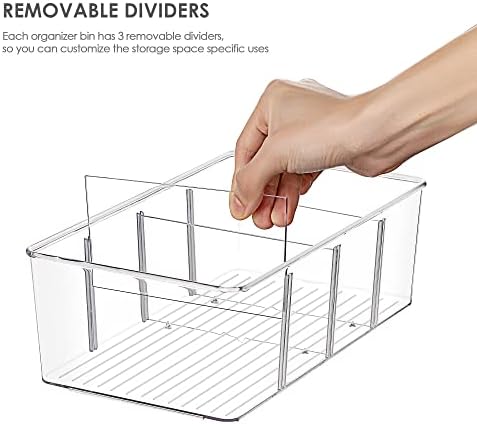 8 Pack Food Storage Organizer Bins, Clear Plastic, 4 Compartments