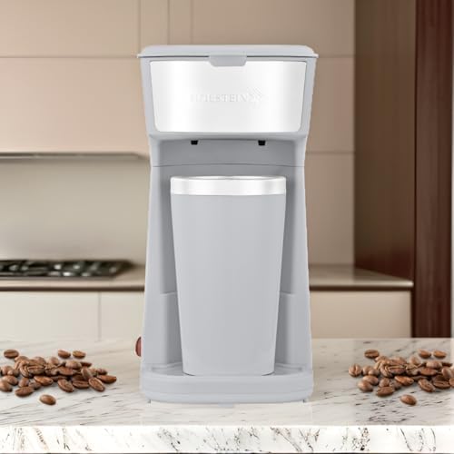 Holstein Housewares Personal Coffee Maker with 14oz Travel Mug – Compact One-Touch Brew Machine with Reusable Filter, Auto Shut-Off, Non-Stick Plate, Ideal for Home, Office, or Dorm. Grey - Image 7
