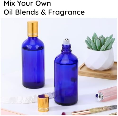 Segbeauty 3.4oz Thick Glass Roller Bottles for Essential Oils Blend, 5pcs Blue Empty Rollerball Bottles, 100ml Refillable Roller Ball Applicator for Perfume Oil Eye Essence, Large Glass Roll On Bottle - Image 5