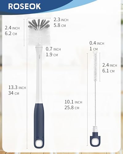 ROSEOK Bottle Brush with Straw Cleaner Brush, 2 in 1, Nylon Bristles - Image 2
