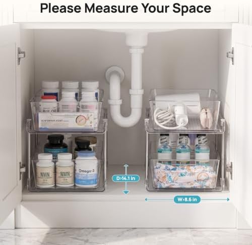 2 Pack Larger Pull Out Bathroom Under Sink Organizer (M-Standard)