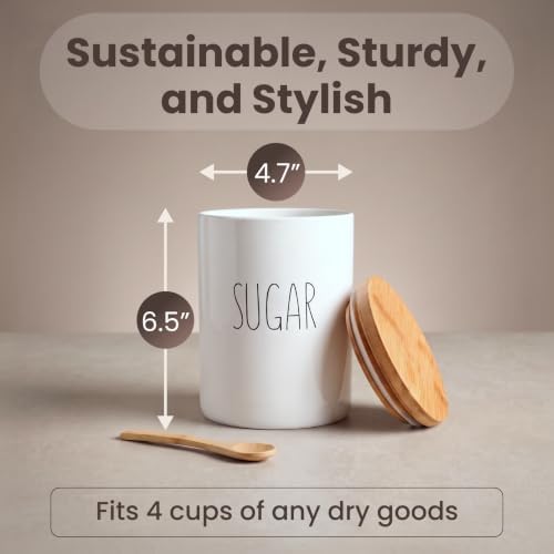 Sugar Ceramic Storage 4 Cup / 1080mL Container w/Bamboo Lid Silicone Seal & Spoon, Modern Abstract Art Design for Flour Coffee Spice Airtight Storage on Kitchen Counter Bathroom Organizer