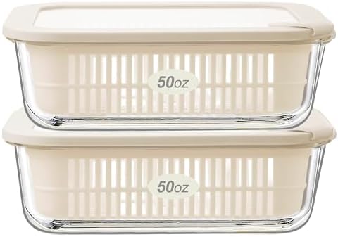 Glass Food Storage Containers with Glass Lids, Microwave Safe Food Container Set, Aitight Meal Prep Container Set, BPA Free Colander, LeakProof, 2 Pack