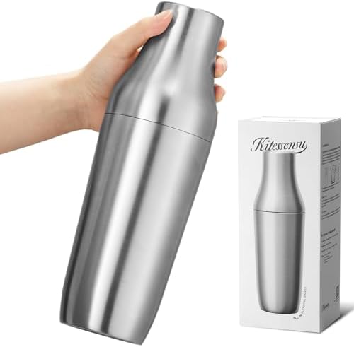 Hybrid Cocktail Shaker | Vacuum Insulated Stainless Steel Martini Shaker with Double Wall Martini Cup | Integrated Measuring System | Tumbler Lid & Cocktail Recipes Included | Silver