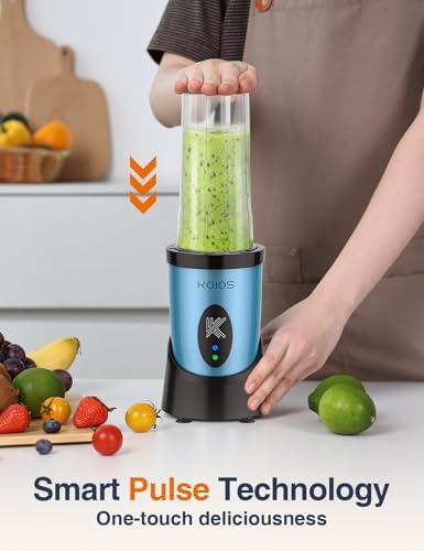 KOIOS Blender for Smoothies, Peak 900W Personal Blender for Kitchen Shakes and Smoothies, with 2×22oz Portable Cups and To-Go Lids, Detachable 4-Leaf Stainless Steel Blade, Nutrition Recipe, Blue - Image 5