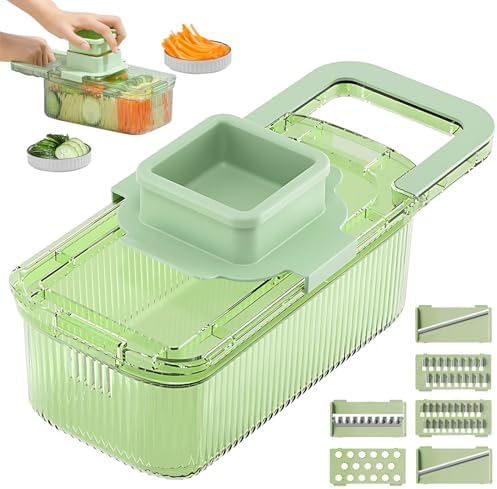 2024 New Multifunctional Food Grater, Six Cutting Tools Round Vegetable Chopper, Chopper Vegetable Cutter, Food Chopper With Container, Vegetable Chopper With Container (1Cutter+6Blades+Drain Basket) by Unknown