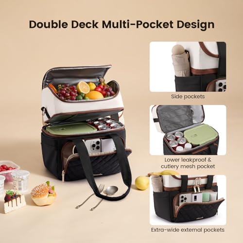 Insulated Lunch Box for Women,Large Double Deck Adult Lunch Bag