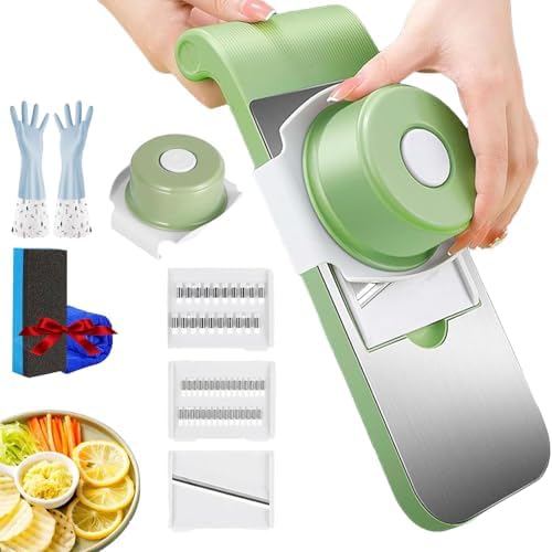 Multifunctional Vegetable Cutter, Portable Mandoline Slicer for Kitchen, Adjustable Vegetable Cutter with Stainless Steel Blades, Home Essentials & Kitchen Gadgets (3Blades/Set) by AODGHC