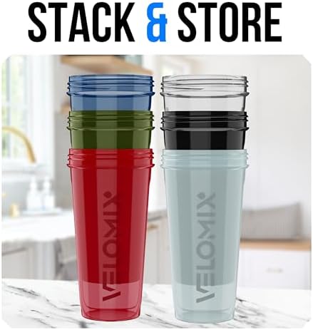 VELOMIX 6 Pack 28oz Shaker Cups for Protein Shakes, Black to Red - Image 5