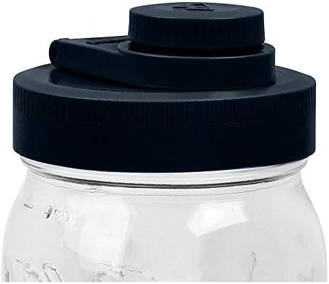 Glass Mason Jar Pitcher with Lid - Azure Standard Jars, 1 Quart (32 oz) with Black Wide Mouth Pour Lid, for Smoothie, Boba Cup, Sun Tea, Cold Coffee Glass Tumbler, 2-Pack