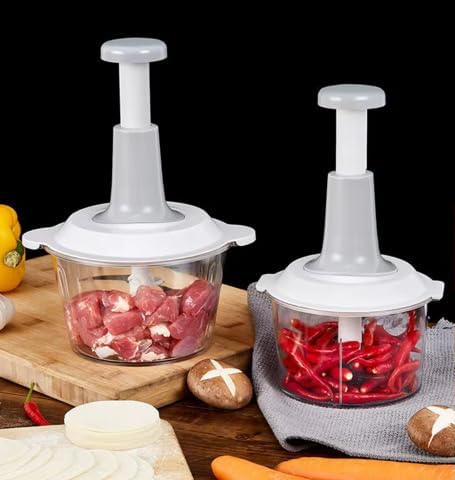 Manual Food Chopper with 1.5L Container, Push-Down Vegetable and Meat Cutter, Stainless Steel Blades. - Image 4