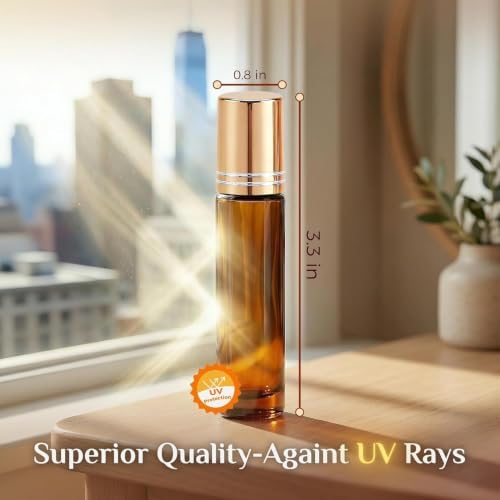 PrettyCare 4 Pack Amber Glass Oil Roller Bottles for Essential Oils 10ml, Roll On Bottles with Stainless Steel Roller Ball Leak-Proof Perfume Travel Refillable Bottle Empty, Beauty & Personal Care - Image 3