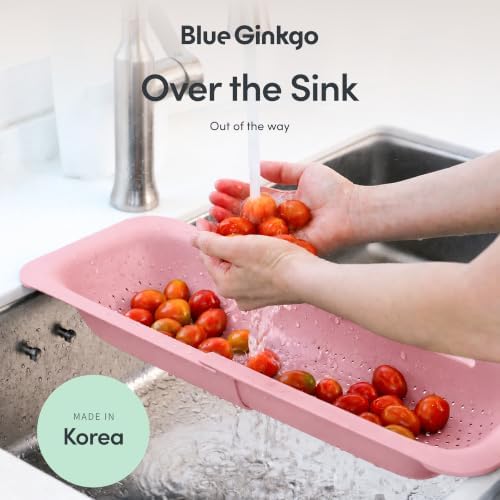 Over Sink Colander, Extendable Kitchen Strainer, Pink
